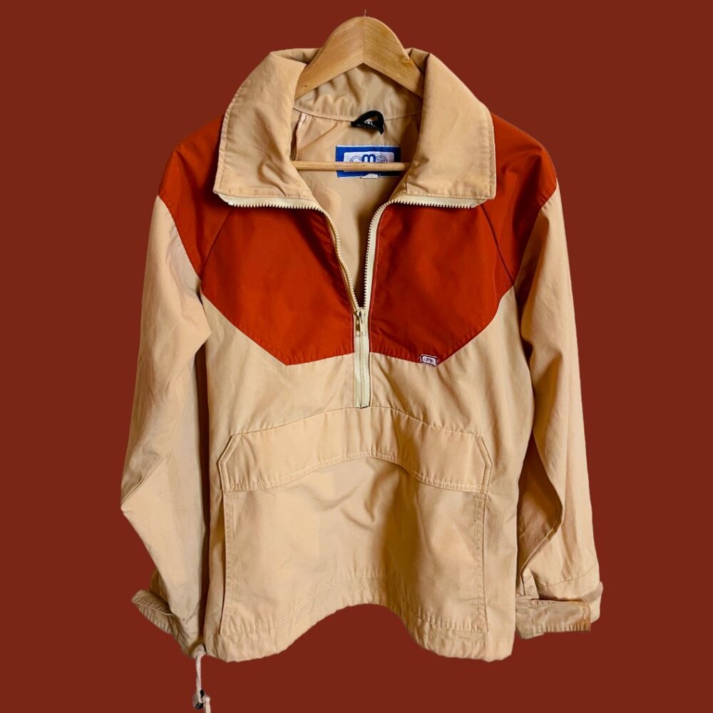 Vintage Two-Tone Utility Pullover Jacket - Rust & Beige